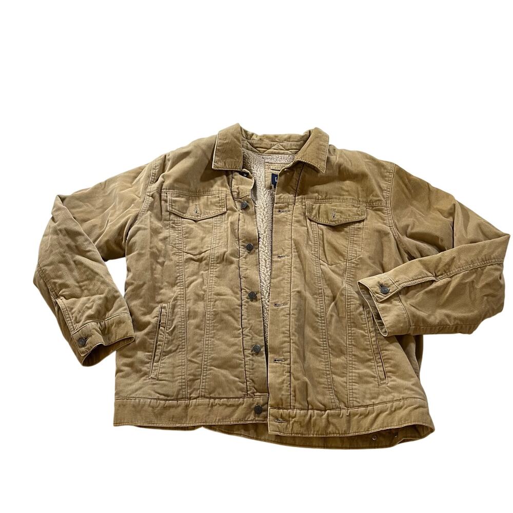 Vtg Y2K 2000s Tan Corduroy Sherpa Lined Jacket Men's XL